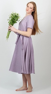 New Arrival Linen Wedding Guest <b>Dress</b> Lilac Graduation Fit And Flare Cocktail Midi Linen Wrap <b>Dress</b> For Women - Product Image 5