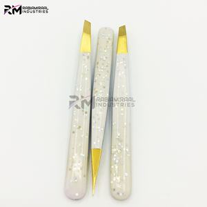 Pince à épiler sourcils RMI en gros, personnalisée, couleur nude scintillante et pointe dorée, ensemble de pinces à épiler - Product Image 2