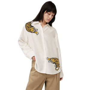 Camisas Casuales de Mujer con Parches para el Día del Partido, Bordado Frontal, Algodón Simple, Manga Larga, Cuello Camisero, Transpirables - Product Image 2