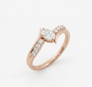 Bague de fiançailles moderne à bande incurvée, diamant ovale 0,65 carat, alliance de mariage unique torsadée pour femme en or rose 14 carats - Product Image 6