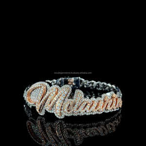 Customized Two-Tone Silver & Rose Gold Plated S925 Cuban Link Latter Bracelet With Moissanite Diamonds - Product Image 1