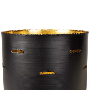 Black Iron <b>Lantern</b> with Gold Accents and <b>Wooden</b> Base for Home Decoration - Product Image 2