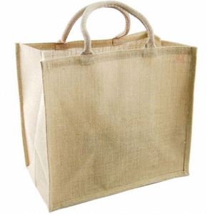 Grand sac fourre-tout en jute naturel avec motif géométrique, poignées en corde de coton, réutilisable, écologique, pour le marché - Product Image 3