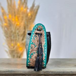 Handmade Genuine Leather Waterproof Women's Crossbody <b>Bag</b> Turquoise Animal Prints Embossed Bohemian Style <b>ZIP</b> Closure Single - Product Image 4