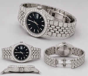 Montre personnalisée de luxe carrée en acier inoxydable allié, mouvement à quartz, verre saphir, étanche 10 bars, usage quotidien, entièrement sertie de diamants étincelants - Product Image 6
