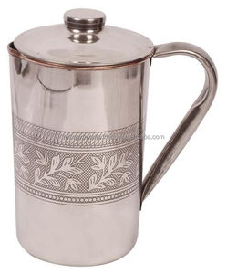 Carafe à eau en cuivre pur martelé à la main – Pichet classique incurvé avec poignée en fonte et couvercle en forme de tasse inversée Ali Handicrafts - Product Image 6
