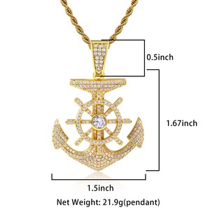 Pendentif Hip Hop Moissanite Ancre de Bateau Boussole Timon de Navire Pirate Tendance pour Homme - Product Image 3