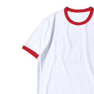 T-shirts pour hommes tendance, manches courtes, couleur blanche avec bordure rouge, en coton, pour l'été - Product Image 5