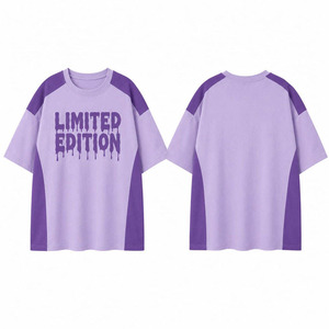 Custom <b>Men</b> Lilac <b>Purple</b> Color Block Raglan <b>T</b>-<b>Shirt</b> Drip Letter Print Contrast Panel Oversized Drop Shoulder Heavyweight Cotton - Product Image 1