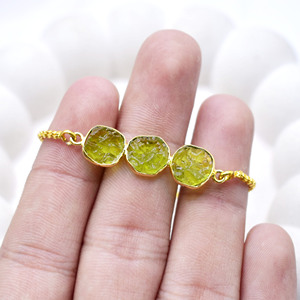 Raw Peridot Gemstone Triple Stone <b>Bracelet</b> Gold Plated <b>Adjustable</b> Slider Handmade Dainty August Birthstone Jewelry Gift - Product Image 5