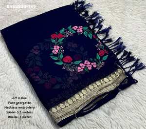 ชุดส่าหรีผ้าจอร์เจตต์ปักลายพร้อมเสื้อคลุม ดีไซน์ทันสมัย สวยสง่า คอลเลคชั่นล่าสุด จากซูรัต ซารี เลิฟ - Product Image 5