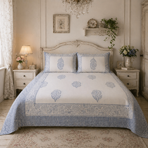 Handmade Pigment Printed Intricate Floral 3-Piece <b>King</b> <b>Size</b> 100% Cotton 200TC Machine Washable Durable Flat <b>Bed</b> <b>Sheet</b> <b>Set</b> - Product Image 5