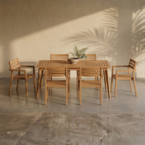 Modern Solid Teak Outdoor <b>Dining</b> Set for Hotel & Villa Use Rectangular Table & <b>4</b> Armchairs with Durable Slat Design - Product Image 4