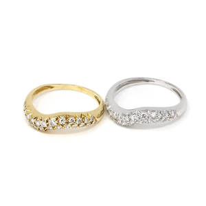 Bague en or jaune 14K/18K avec diamant de laboratoire, style vague, alliance incurvée, bijoux empilables pour mariage - Product Image 4