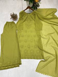 Elegant Faux Georgette Embroidered Kurta Palazzo Set with Dupatta – Festive & Party Wear Collection - Product Image 5