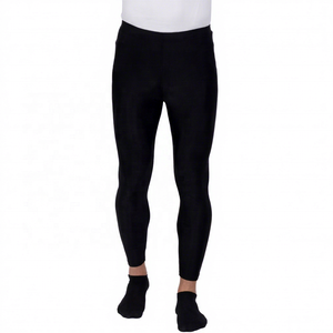 Leggings de compression noirs pour hommes, longueur intégrale, taille élastique avec logo blanc imprimé par transfert thermique - Product Image 1