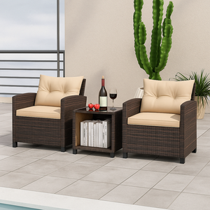 Conjunto de Muebles de Jardín Contemporáneos de Mimbre, Conjunto de Sillas de Ratán para 2 Personas con Cojines para Patio, Terraza y Piscina - Product Image 3