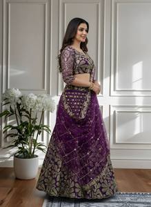 Blue Embroidered A-Line Floor-Length <b>Lehenga</b> Choli Wedding Engagement Outfit Floral Beaded Modern Dress Set for Women Party - Product Image 6