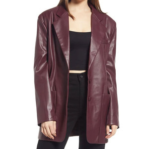Blazer de Algodón Tejido con Doble Botonadura en Cuero Sintético Borgoña, Superventas, para Mujer, con Botones, Manga Larga, Informal, Transpirable - Product Image 5