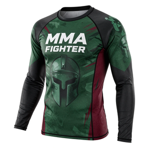 Camiseta Deportiva de Manga Larga para Luchadores de MMA, Sublimada, de Secado Rápido, en Verde, Rojo y Negro - Product Image 1