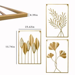 Ensemble de 3 cadres muraux en métal en forme de feuilles dorées, 15,7 x 23,6 pouces, pour la décoration intérieure du salon, de la chambre ou de l'hôtel - Product Image 4