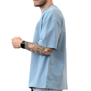 Camiseta de punto otomana oversize con hombros caídos, cuello redondo, tela texturizada, ajuste relajado, logotipo personalizado, manga corta para uso casual - Product Image 5