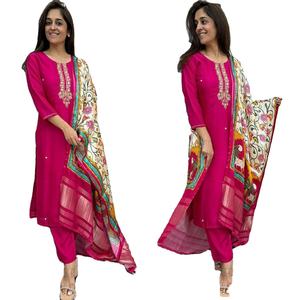 Kurti & pent สุดพิเศษแบบดั้งเดิมงานปักด้วยมือที่ซับซ้อนความยาวเข่าสีสดใสแฟนซี - Product Image 1