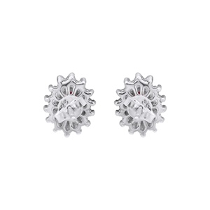 Pendientes de Oro Amarillo de 18k con Rubí Ovalado Natural y Halo Floral de Diamantes, Joyas Memoria, Venta al Por Mayor - Product Image 5