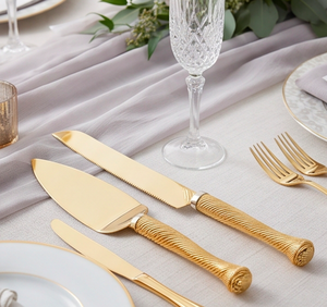 Ensemble de couteau et spatule à gâteau en métal doré, 2 pièces, manche torsadé, idéal pour servir les gâteaux - Product Image 6