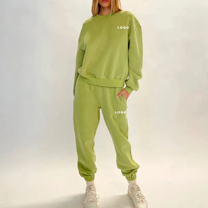 Heavyweight Women's Custom Embroidered Logo Oversized Fleece Hoodie Wide Leg Sweatpants <b>Set</b> Casual Solid Pattern Winter Cotton - Product Image 2