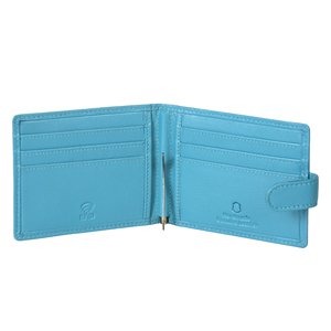 Premium Sky Blue Genuine Leather <b>Mens</b> Money Clip <b>Wallet</b> Snap Button Bifold Card Holder <b>RFID</b> Protected Slim Leather Accessory - Product Image 2