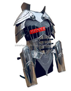 Medieval Gorget Pauldron cintura armadura Chainmail Caballero armadura guardia cuero tira corsé plata señora armadura traje acero disfraz - Product Image 5
