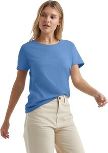 T-shirt à manches courtes pour femme, bleu clair, col rond, coupe classique, couleur unie, style décontracté, 100% coton, jersey respirant - Product Image 2
