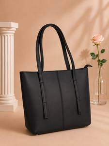 Bolso Tote de Cuero Genuino Negro para Mujer, Gran Capacidad, Estilo Simple y Minimalista, Bolso de Hombro - Product Image 1