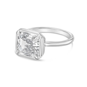 3 CT Lab Grown <b>Emerald</b> Cut Moissanite Bezel <b>Ring</b> IGI Certified 925 <b>Silver</b> Gift Party - Product Image 1