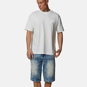 Shorts Bermuda en jean délavé pour homme, taille mi-haute, fermeture boutonnée, couleur unie, respirant, style tissé - Product Image 3