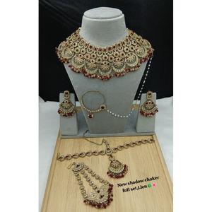Parure de mariée ethnique en alliage blanc royal avec perles et Kundan, collier ras-du-cou plaqué or lourd, artisanat haut de gamme, cadeau de fiançailles et de mariage personnalisé - Product Image 1