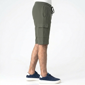 Shorts cargo pour homme, taille mi-haute, cordon de serrage, couleur unie, décontracté, respirant, en toile, avec poches - Product Image 3