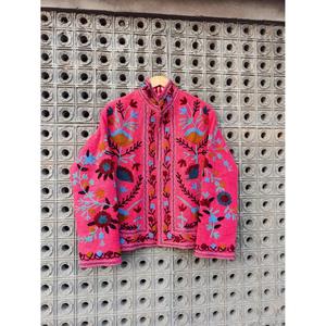 Handmade Embroidered Woolen Jacket For Women Boho Floral Kashmiri Winter Jacket Ethnic Pink Zip Up Coat - Product Image 1