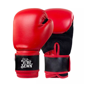 VBE SEWN Boxing Gloves PU <b>Leather</b> Red White Hook and Loop <b>Wrist</b> Closure Unisex Adjustable <b>Strap</b> 16oz Customized Training Gear - Product Image 4