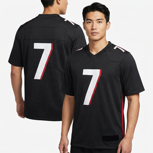 Maillot de football noir à col en V et manches courtes pour homme, numéro 7, impression sublimée, polyester respirant, coupe athlétique - Product Image 1