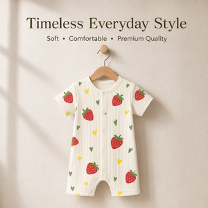 Combinaison à manches courtes unisexe pour bébé, motif fraise mignon |   Combinaison pour bébé 100% coton avec boutons-pression, vêtements décontractés toutes saisons, logo personnalisé - Product Image 4