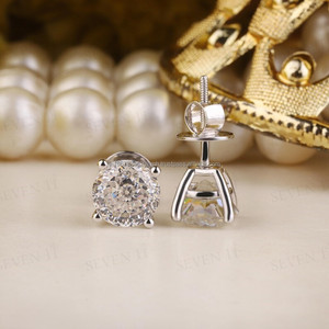 Portuguese Round Cut Diamond <b>Stud</b> <b>Earrings</b> in White Gold Brilliant MultiFaceted Sparkle Elegant Luxury <b>Fine</b> Jewelry Gift for Her - Product Image 2