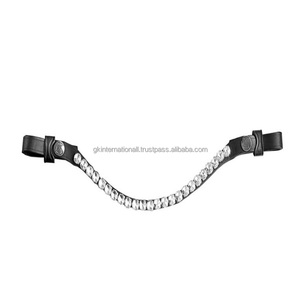 Impresionante diadema de cuero para caballo con cristales transparentes en blanco y negro en forma de onda, disponible en todos los tamaños y colores personalizados. - Product Image 2