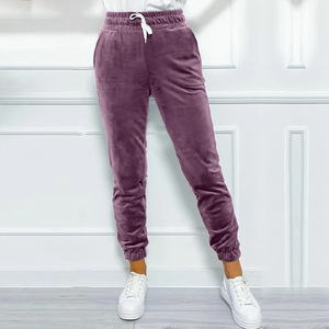 Wholesale Premium Velour Custom Pockets Bottom Luxury <b>Velvet</b> Joggers <b>Trousers</b> Winter Clothes <b>Women</b> Pants - Product Image 3