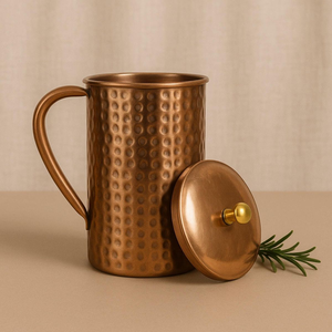 Carafe en cuivre pur de grande capacité pour servir l'eau aux invités lors de cérémonies indiennes traditionnelles et de réunions familiales festives - Product Image 2