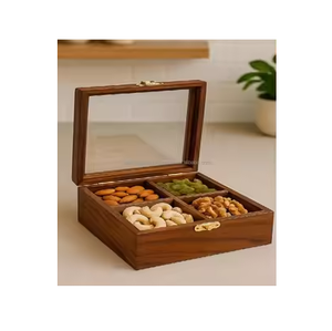 Caja de madera para frutos secos, caja de madera de primera calidad para dulces, frutos secos y nueces, con tapa abatible, compartimentos divididos, hecha a mano. - Product Image 2