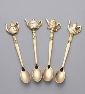 Gold Plated Tea Spoons With <b>Teapot</b> Handle Vintage Design Long Handle Creative Metal Tea Spoon Set Mirror Polish For Kitchen Use - Product Image 1