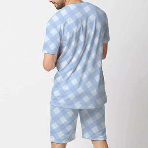 Conjunto de Camiseta y Pantalones Cortos de Punto Sólido Transpirable para Hombre, Azul Claro, Verano, Dos Piezas, Ropa Casual Urbana, Venta al Por Mayor OEM - Product Image 2