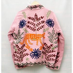 One Size Embroidered Animal Floral Pattern Duck Cotton Casual Coat Adults Spring <b>Summer</b> Wear Suzani <b>Jacket</b> Eco-Friendly Mandarin - Product Image 6